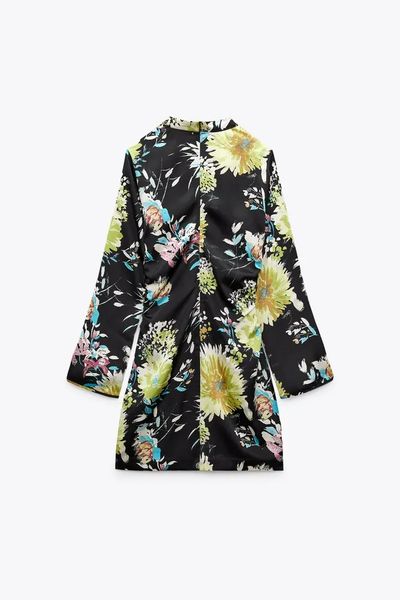 Сукня жіноча Zara Black Floral Printed Gathered Long Sleeve Mini Dress 7969\257\330 фото