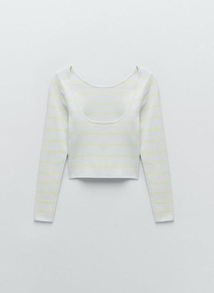 Светр жіночий ZARA Sweater Women's Yellow Mint Cropped Striped Scoop Back 3519\031\423 фото