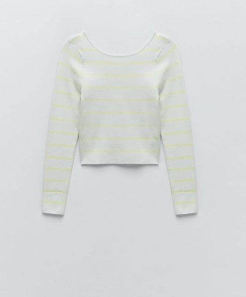 Светр жіночий ZARA Sweater Women's Yellow Mint Cropped Striped Scoop Back 3519\031\423 фото