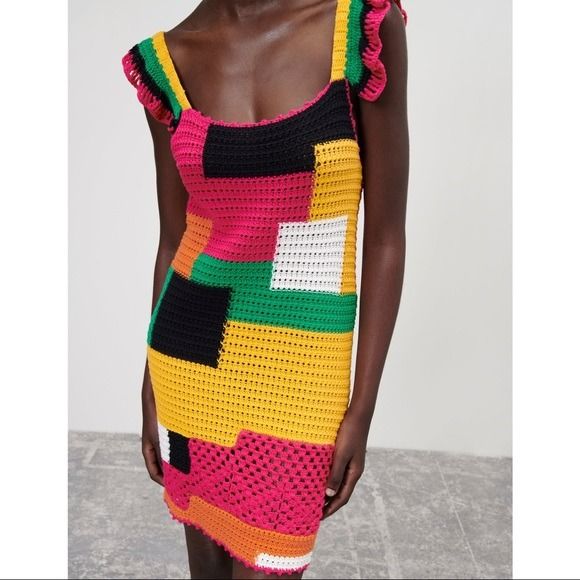 Сукня жіноча Zara Limited Edition Color Block Crochet Mini Dress Size Small 5330021 фото