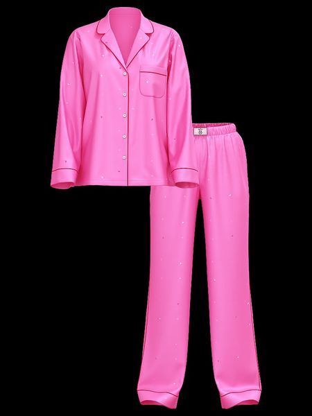 Піжама зі штанами Victoria's Secret Satin Dew Drop Heart Long Pajama Set New &mdash; основне фото товару, вигляд спереду