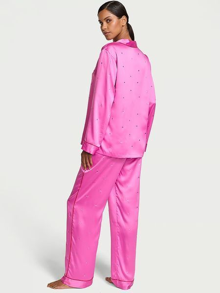 Піжама зі штанами Victoria's Secret Satin Dew Drop Heart Long Pajama Set New &mdash; основне фото товару, вигляд спереду