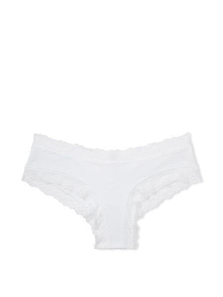 Бавовняні Трусики Victoria's Secret Lace-Waist Cotton Cheeky Panty White 26825176 фото