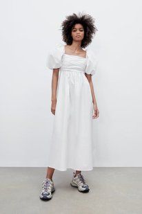 Сукня жіноча Zara Draped Poplin Dress in White &mdash; основне фото товару, вигляд спереду