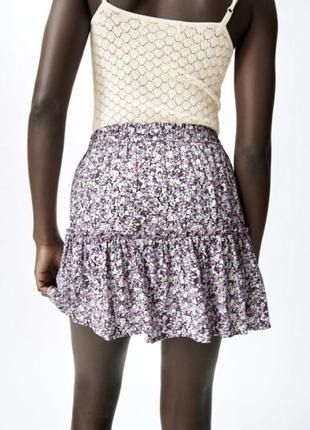 Спідниця - шорти Zara Skirt Womens Small Purple Floral Print Ruffle Tapered Flare Skirt 13155 фото