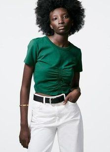 Футболка женская Zara T-SHIRT WITH RUCHING GREEN 0962\818\500 фото