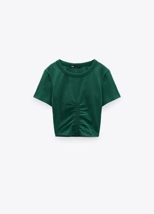 Футболка жіноча Zara T-SHIRT WITH RUCHING GREEN 0962\818\500 фото