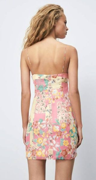 Сукня жіноча ZARA Satin Floral Pink Yellow Mini Dress  8342\317\050 фото