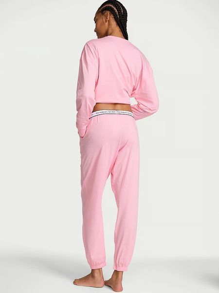 Піжама Котонова Victoria's Secret 100% Cotton Shine Jogger Long Pajama Set Victoria Pink &mdash; основне фото товару, вигляд спереду