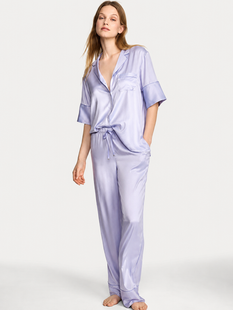 Піжама Victoria's Secret Signature Satin Short-Sleeve Long Pajama Set  &mdash; основне фото товару, вигляд спереду