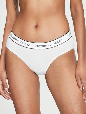 Бавовняні Трусики Victoria's Secret Logo Cotton Hiphugger Panty White 26825710 фото