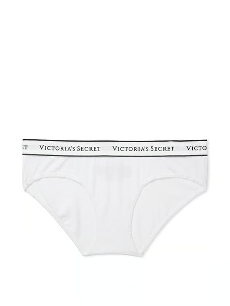 Бавовняні Трусики Victoria's Secret Logo Cotton Hiphugger Panty White 26825710 фото