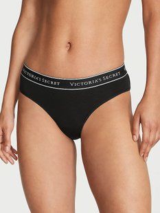 Хлопковые трусики Victoria's Secret Logo Cotton Hiphugger Panty Black 26825594 фото