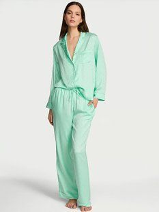 Піжама Victoria's Secret Signature Satin Long Pajama Set Waterfall &mdash; основне фото товару, вигляд спереду