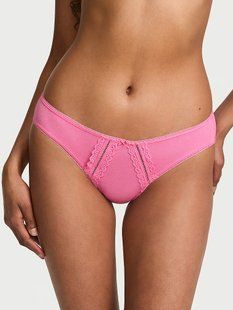 Трусики бікіні Victoria's Secret Cotton Lace-Trim Bikini Panty Sexy Little Pink  &mdash; основне фото товару, вигляд спереду