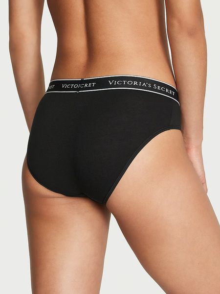 Бавовняні Трусики Victoria's Secret Logo Cotton Hiphugger Panty Black 26825594 фото