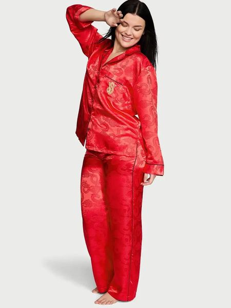 Піжама Victoria's Secret Satin Long Pajama Set Red Dragon 26720850 фото