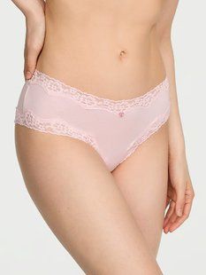 Трусики чики Victoria&rsquo;s Secret Cotton Lace-Waist Cheeky Panty Angel Pink 27272044 фото