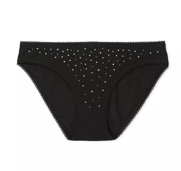 Трусики Victoria's Secret Black Stretch Cotton Rhinestones Shine Bikini Panty &mdash; основне фото товару, вигляд спереду