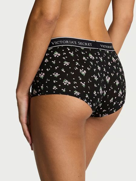 Трусики шортики Victoria's Secret Logo Cotton Boyshort Panty Black Floral &mdash; основне фото товару, вигляд спереду