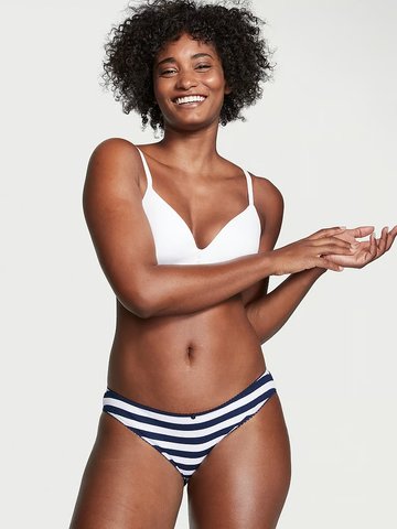 Трусики бікіні Victoria's Secret Ribbed Cotton Bikini Panty Navy Stripe 26616163 фото