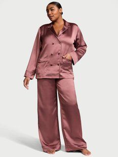 Піжама Сатинова Victoria's Secret  Luxe Satin Double-Breasted Long Pajama Set &mdash; основне фото товару, вигляд спереду