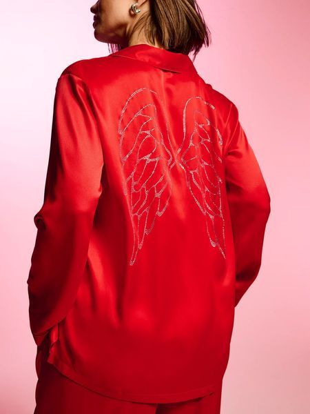 Піжама Victoria's Secret Signature Satin Long Pajama Set Red &mdash; основне фото товару, вигляд спереду