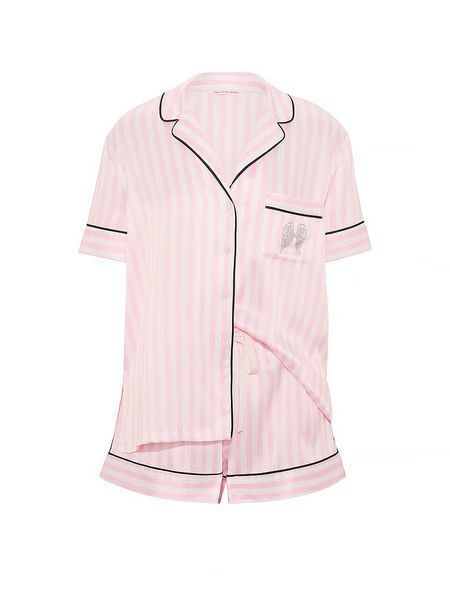 Піжама Сатинова Victoria's Secret Signature Satin Short Pajama Set Iconic Pink Stripes &mdash; основне фото товару, вигляд спереду