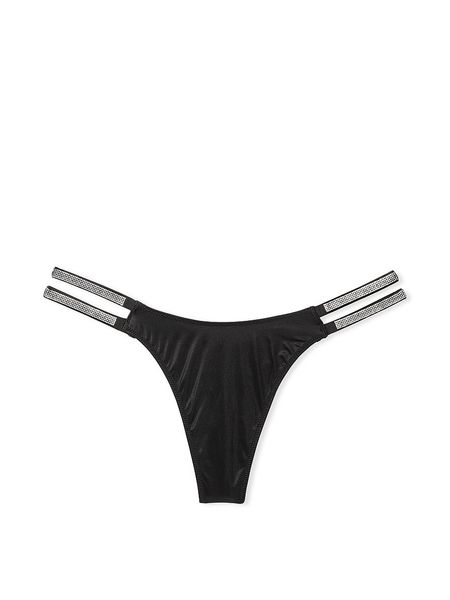 Трусики зі Стразами Victoria's Secret Very Sexy Double Shine Strap Smooth Thong Panty Black 26709784 фото