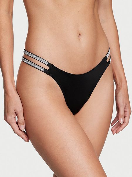 Трусики зі Стразами Victoria's Secret Very Sexy Double Shine Strap Smooth Thong Panty Black 26709784 фото