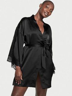 Атласный халат Victoria's Secret Luxe Robe Black 26679208 фото