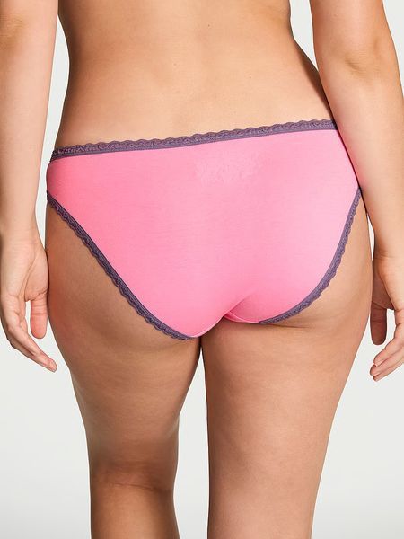 Трусики бикини Victoria's Secret Cotton Lace-Waist Bikini Panty Sexy Little Pink 27327176 фото