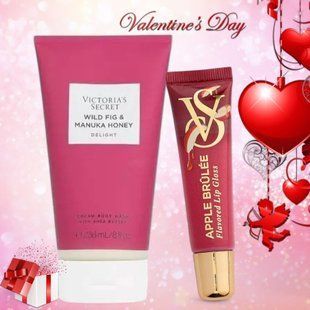 Подарунковий набір Victoria's Secretwild fig & manuka honey + Блиск для губ Apple Brulee &mdash; основне фото товару, вигляд спереду