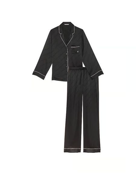 Піжама  Victoria's Secret Glazed Satin Long Pajama Set Black Stripes New  &mdash; основне фото товару, вигляд спереду