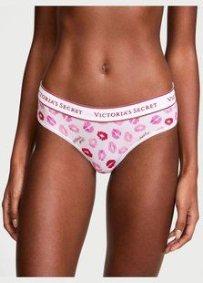 Хлопковые трусики Victoria's Secret Logo Cotton Hiphugger Panty White Kisse 26987592 фото