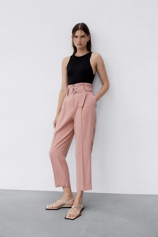 Штани жіночі Zara Spring Pink Relaxed Trousers Pants with belt buckle High Waisted 8372\227676 фото