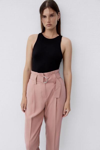 Штани жіночі Zara Spring Pink Relaxed Trousers Pants with belt buckle High Waisted 8372\227676 фото