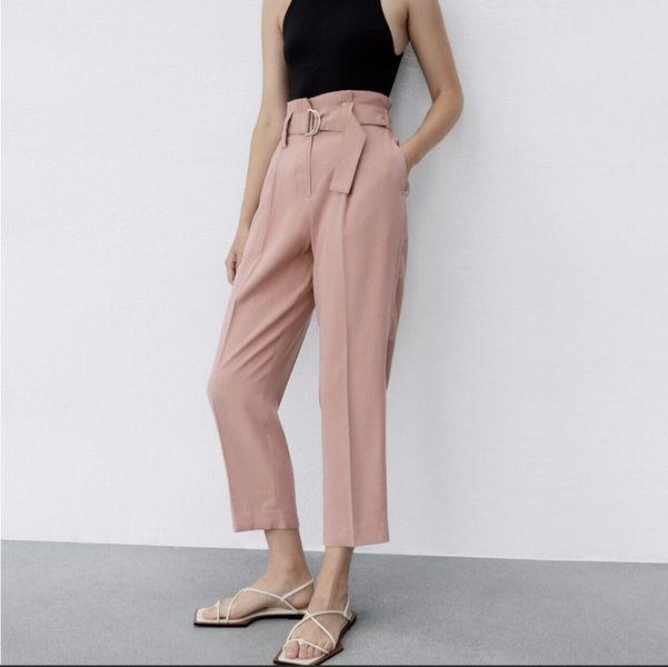 Штани жіночі Zara Spring Pink Relaxed Trousers Pants with belt buckle High Waisted 8372\227676 фото