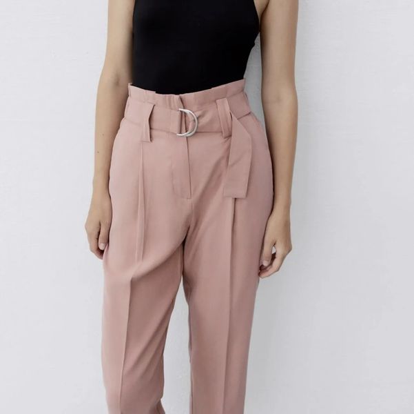 Штани жіночі Zara Spring Pink Relaxed Trousers Pants with belt buckle High Waisted 8372\227676 фото