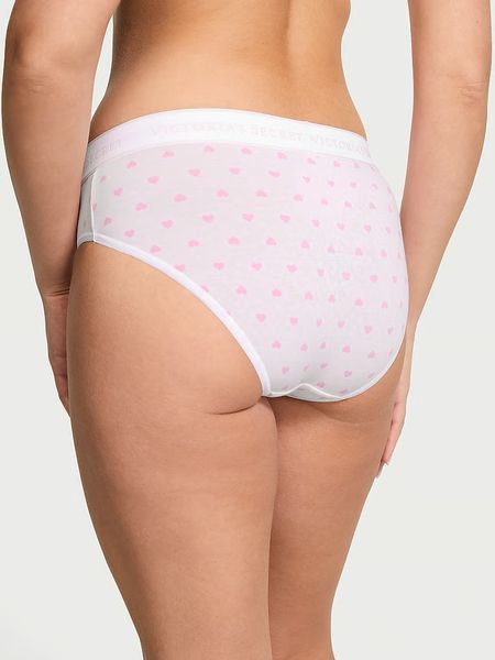 Хлопковые трусики Victoria's Secret Logo Cotton Hiphugger Panty White & Pink Hearts 26987598 фото