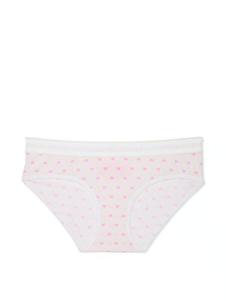 Хлопковые трусики Victoria's Secret Logo Cotton Hiphugger Panty White & Pink Hearts 26987598 фото