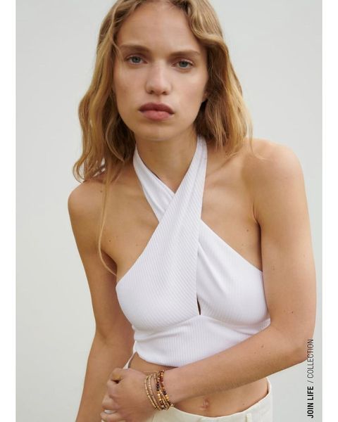 Топ жіночий Zara White Crossed Halter Top 1044\164\250 фото