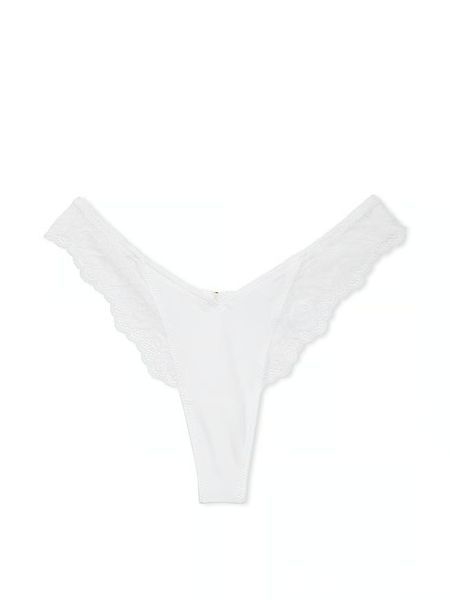 Трусики стринги Victoria's Secret Very Sexy Rose Lace-Trim High-Leg Thong Panty White  26914585 фото