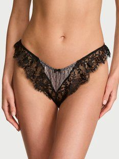 Трусики бразилианы Victoria's Secret Heritage Dot Mesh Lace-Trim Flutter Brazilian Panty 27236106 фото