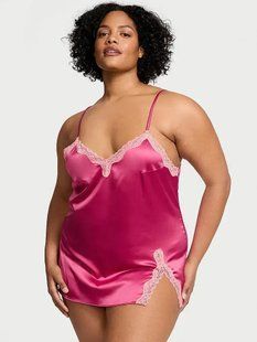 Пеньюар Victoria's Secret Tease Satin Lace-Trim Mini Slip Pink 26746667D фото