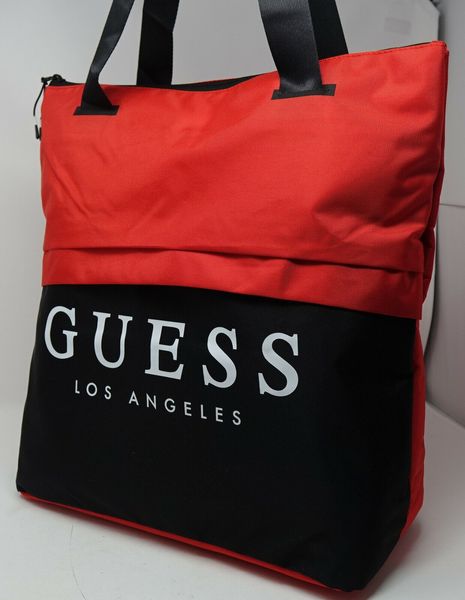 Сумка GUESS Black Red Logo Large Nylon Lightweight Tote Handbag Purse Gym Bag 000641 фото