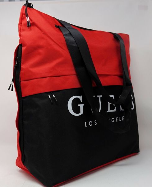 Сумка GUESS Black Red Logo Large Nylon Lightweight Tote Handbag Purse Gym Bag 000641 фото