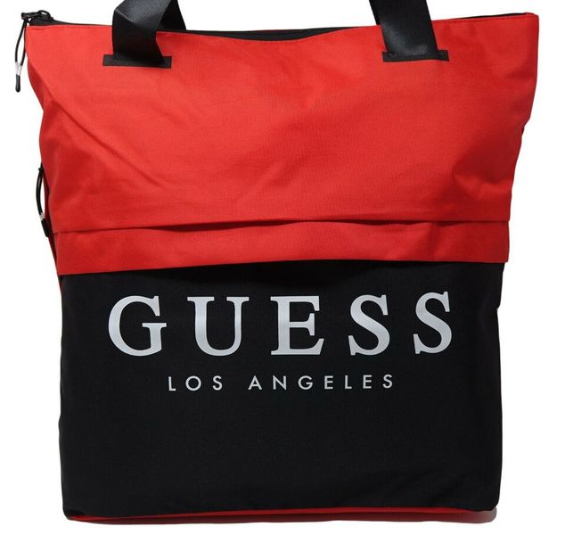 Сумка GUESS Black Red Logo Large Nylon Lightweight Tote Handbag Purse Gym Bag 000641 фото