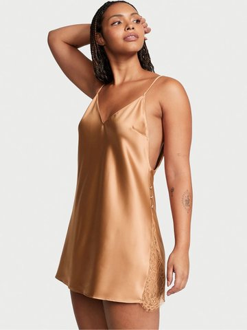 Пеньюар Victoria's Secret Satin Plunge Button Side Slip 26707169 фото