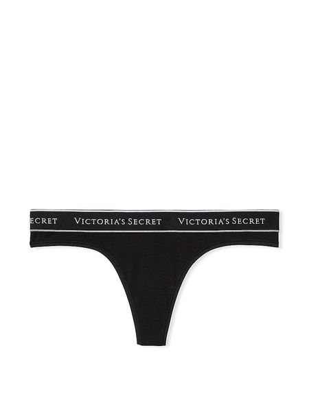 Бавовняні Трусики Victoria's Secret Logo Cotton Thong Panty Black 26688389 фото